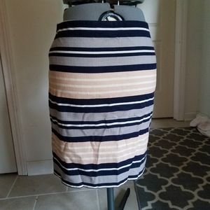Ann Taylor peach & navy striped textured linen pencil skirt 6p